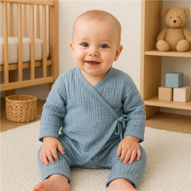 Baby Muslin Jumpsuit New Baby Blue, 62 (3-6m)
