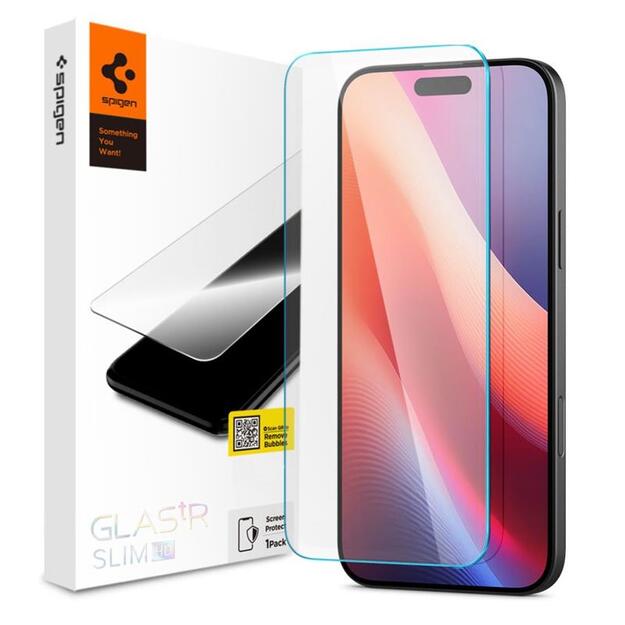„Spigen Glas.TR Slim“ – grūdintas stiklas, skirtas „iPhone 16“ / „iPhone 15“