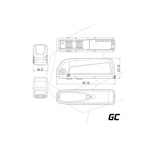 „Green Cell“ – elektrinio dviračio akumuliatorius su įkrovikliu, 48 V, 18 Ah, 864 Wh, ličio jonų, XLR, 3 kontaktų