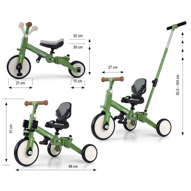 Milly Mally Optimus Max 5in1 tricycle with guide bar green