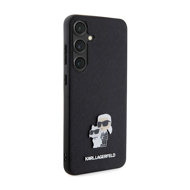 Karl Lagerfeld Saffiano Karl & Choupette metalinis segtukas – Samsung Galaxy S24 dėklas (juodas)