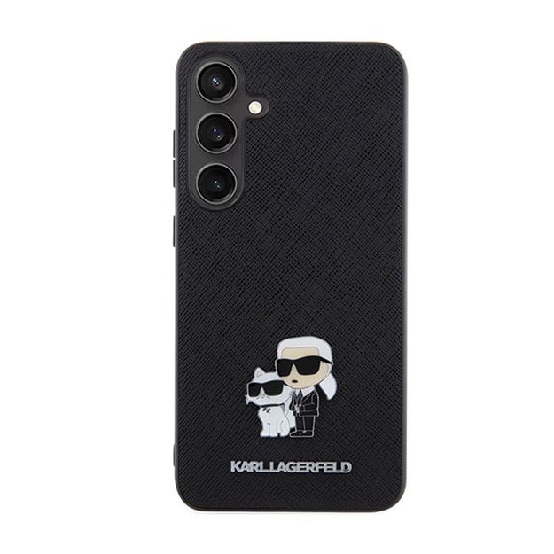 Karl Lagerfeld Saffiano Karl & Choupette metalinis segtukas – Samsung Galaxy S24 dėklas (juodas)