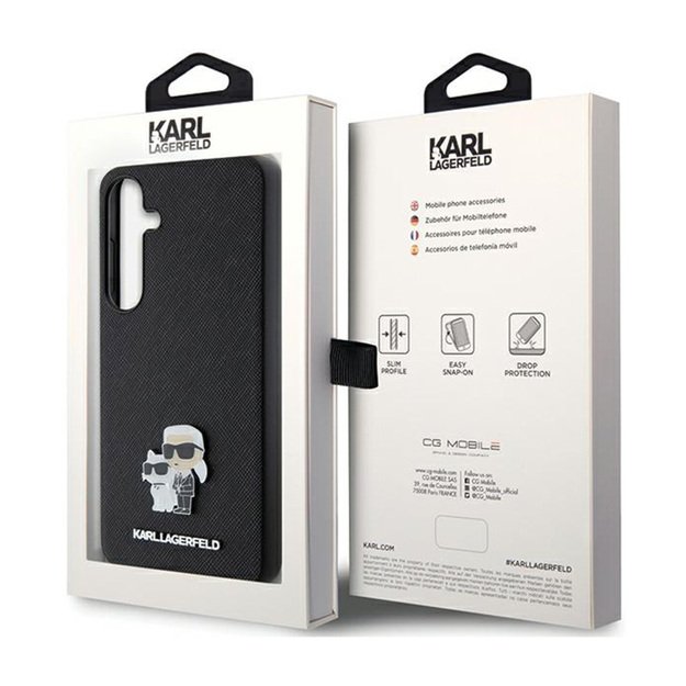 Karl Lagerfeld Saffiano Karl & Choupette metalinis segtukas – Samsung Galaxy S24 dėklas (juodas)