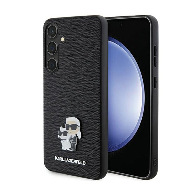 Karl Lagerfeld Saffiano Karl & Choupette metalinis segtukas – Samsung Galaxy S24 dėklas (juodas)