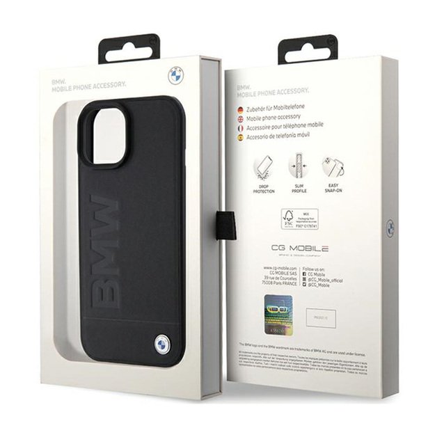 BMW odinis „Hot Stamp MagSafe“ dėklas, skirtas „iPhone 15 Plus“ (juodas)