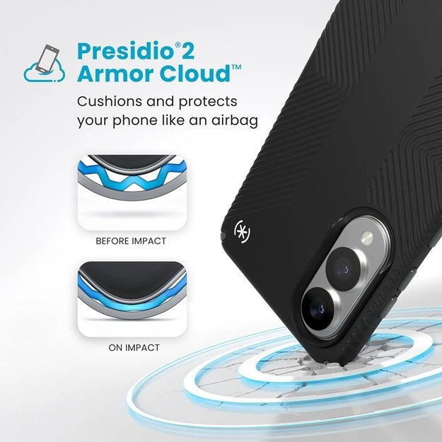 „Speck Presidio2 Grip Magnet“ – dėklas „Samsung Galaxy S25 Edge MagSafe“ (juodas / pilkas / baltas)