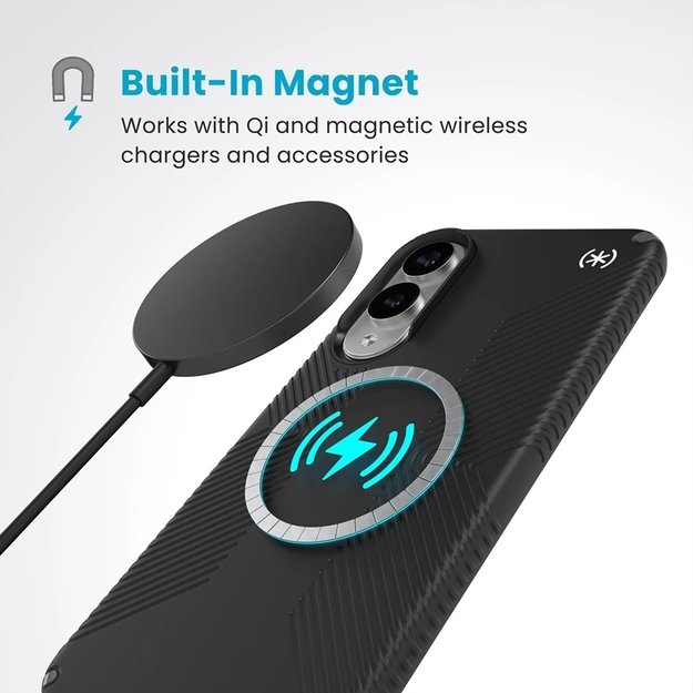 „Speck Presidio2 Grip Magnet“ – dėklas „Samsung Galaxy S25 Edge MagSafe“ (juodas / pilkas / baltas)