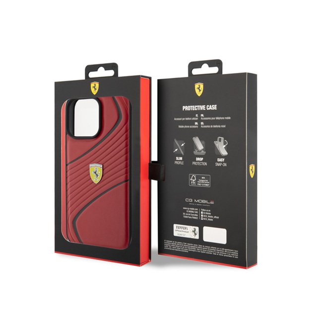 „Ferrari Twist“ metalinis logotipas – „iPhone 15 Pro Max“ dėklas (raudonas)