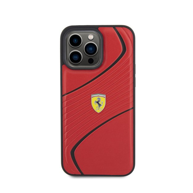 „Ferrari Twist“ metalinis logotipas – „iPhone 15 Pro Max“ dėklas (raudonas)