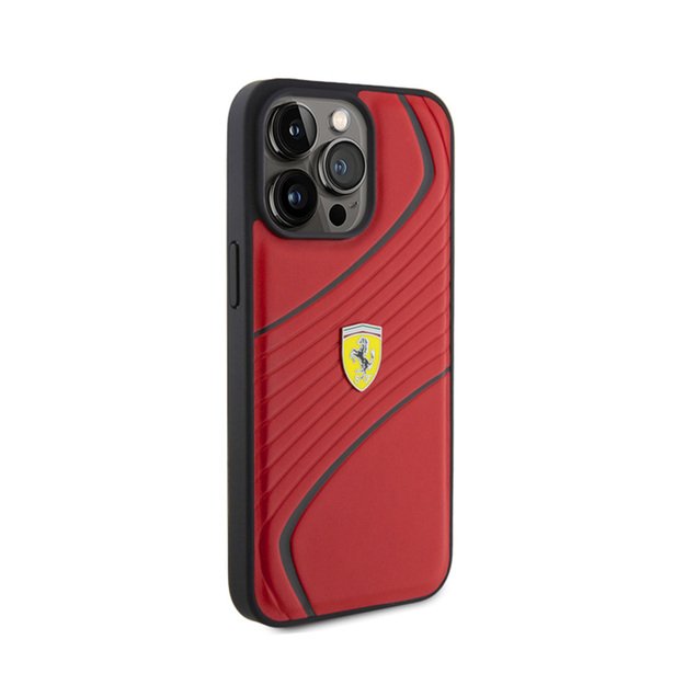 „Ferrari Twist“ metalinis logotipas – „iPhone 15 Pro Max“ dėklas (raudonas)