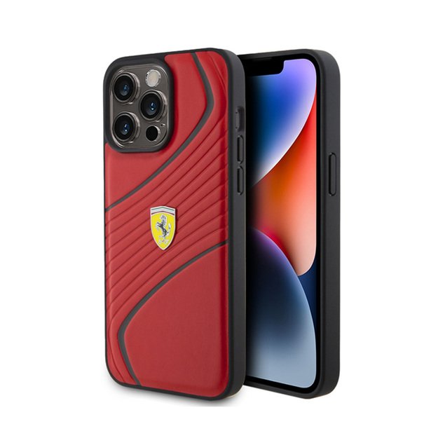 „Ferrari Twist“ metalinis logotipas – „iPhone 15 Pro Max“ dėklas (raudonas)