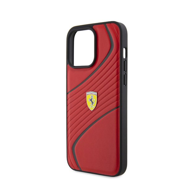 „Ferrari Twist“ metalinis logotipas – „iPhone 15 Pro Max“ dėklas (raudonas)