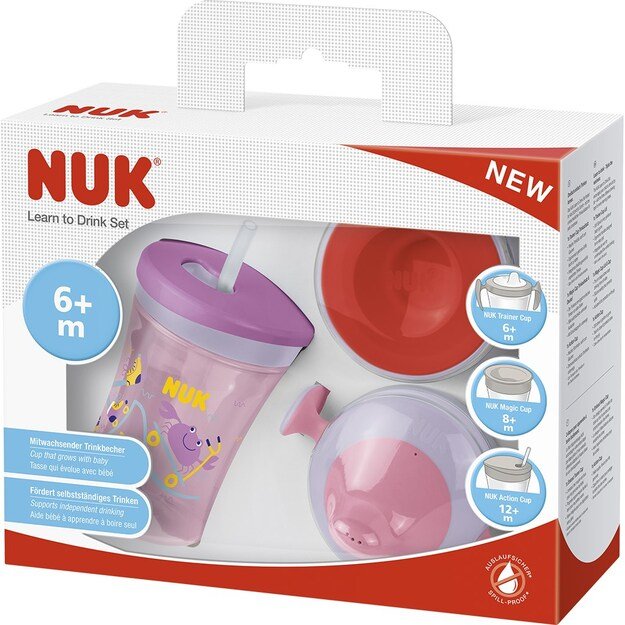 Kūdikių puodelis NUK LEARN TO DRINK rinkinys mergaitėms