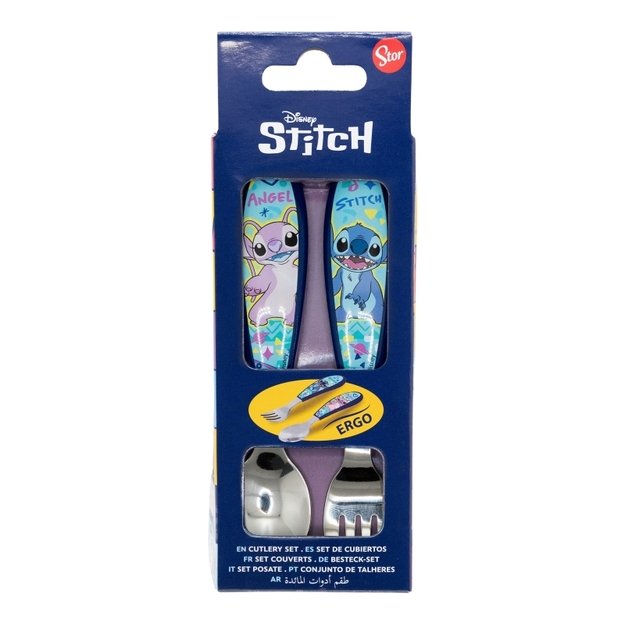 „Disney Stitch“ – metalinių stalo įrankių rinkinys iš „Stitch & Angel“ kolekcijos (šaukštas ir šakutė)