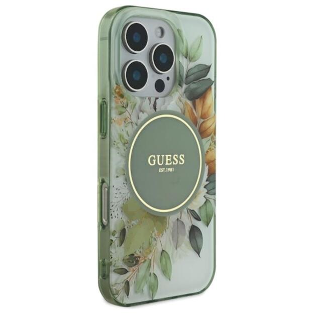 „Guess IML Flower & Tonal Circle“ „MagSafe“ dėklas, skirtas „iPhone 16 Pro“ (žalias)