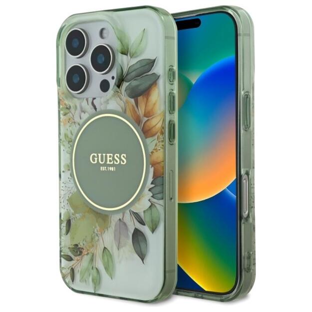 „Guess IML Flower & Tonal Circle“ „MagSafe“ dėklas, skirtas „iPhone 16 Pro“ (žalias)