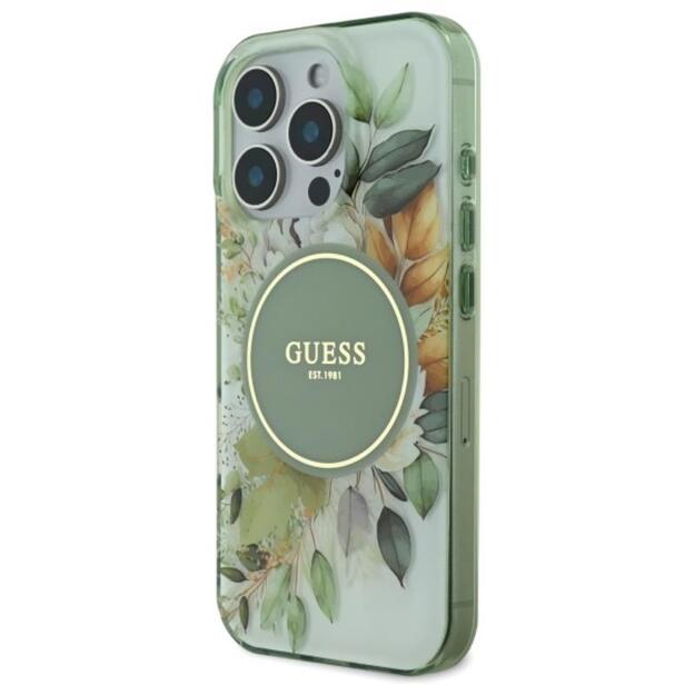 „Guess IML Flower & Tonal Circle“ „MagSafe“ dėklas, skirtas „iPhone 16 Pro“ (žalias)