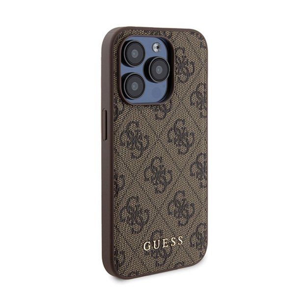 „Guess“ „MagSafe 4G“ metalinio aukso logotipo dėklo rinkinys + 5000mAh išorinė baterija „MagSafe iPhone 15 Pro“ (rudos spalvos)