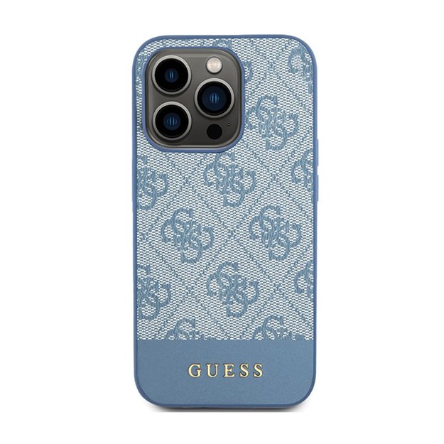 „Guess 4G Bottom Stripe Metal Logo Collection“ dėklas – skirtas „iPhone 15 Pro Max“ (mėlynas) 6