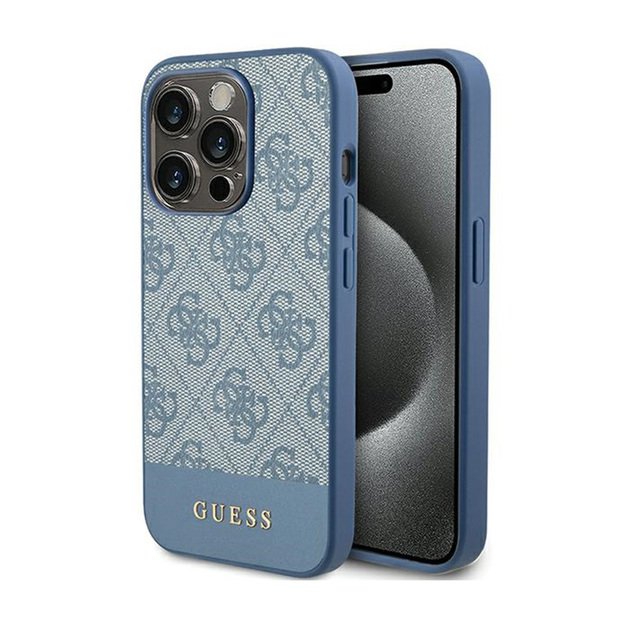 „Guess 4G Bottom Stripe Metal Logo Collection“ dėklas – skirtas „iPhone 15 Pro Max“ (mėlynas) 8