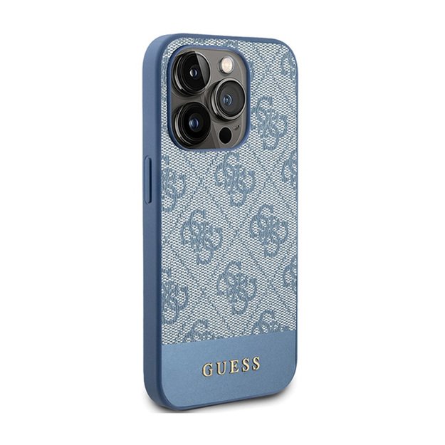 „Guess 4G Bottom Stripe Metal Logo Collection“ dėklas – skirtas „iPhone 15 Pro Max“ (mėlynas) 5