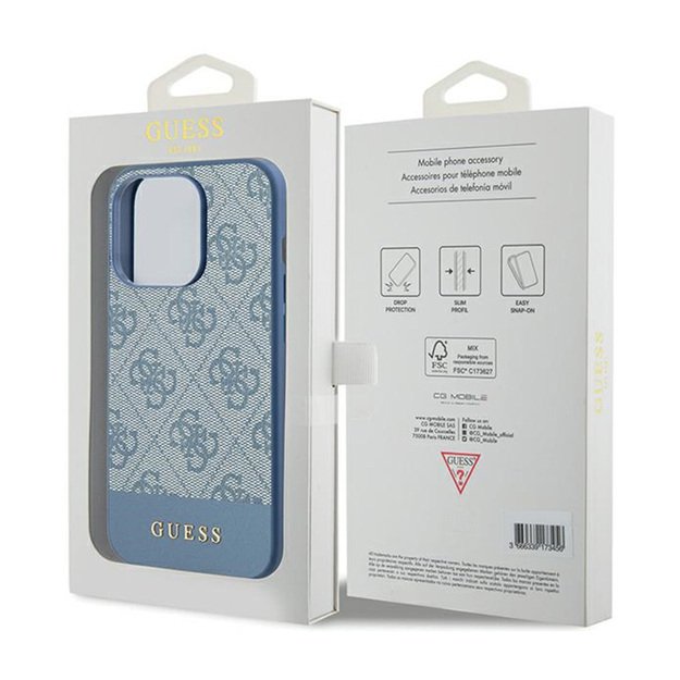 „Guess 4G Bottom Stripe Metal Logo Collection“ dėklas – skirtas „iPhone 15 Pro Max“ (mėlynas) 1
