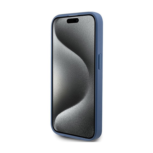 „Guess 4G Bottom Stripe Metal Logo Collection“ dėklas – skirtas „iPhone 15 Pro Max“ (mėlynas) 4
