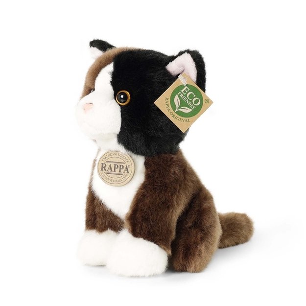 Pliušinis žaislas Rappa - realistiškas sėdintis trispalvis katinas 18 cm, ekologiškas 5