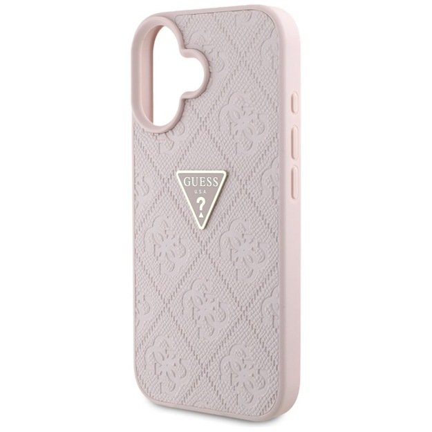 „Guess Hot Stamp 4G Pattern Triangle Metal Logo“ dėklas, skirtas iPhone 16 (rožinis) 3
