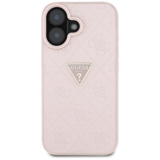 „Guess Hot Stamp 4G Pattern Triangle Metal Logo“ dėklas, skirtas iPhone 16 (rožinis) 7