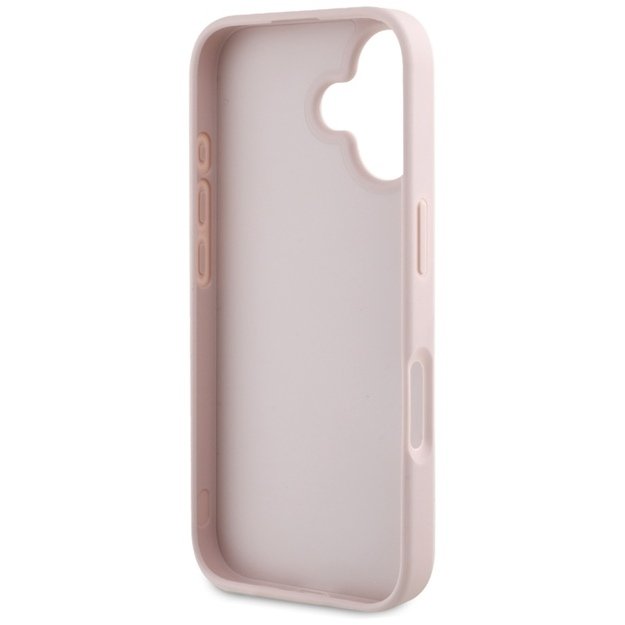 „Guess Hot Stamp 4G Pattern Triangle Metal Logo“ dėklas, skirtas iPhone 16 (rožinis) 2
