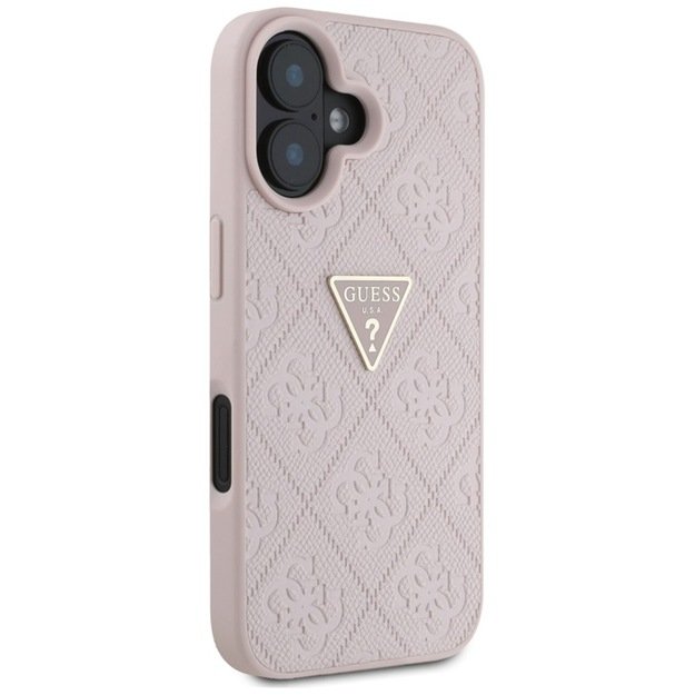 „Guess Hot Stamp 4G Pattern Triangle Metal Logo“ dėklas, skirtas iPhone 16 (rožinis) 7