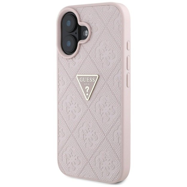 „Guess Hot Stamp 4G Pattern Triangle Metal Logo“ dėklas, skirtas iPhone 16 (rožinis) 3