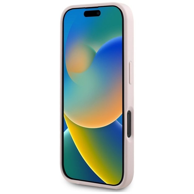 „Guess Hot Stamp 4G Pattern Triangle Metal Logo“ dėklas, skirtas iPhone 16 (rožinis) 9