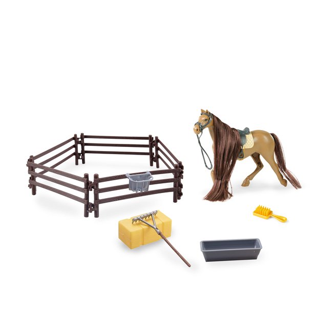 Rudas plastikinis arkliukas su priedais 1