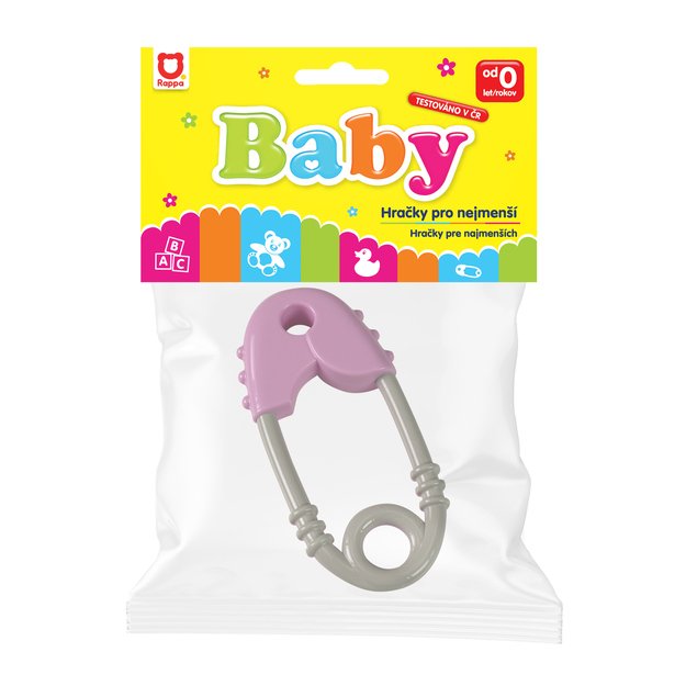 Safety pin rattle pink-grey 2