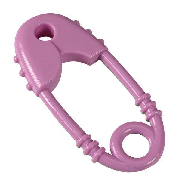 Safety pin rattle pink-grey 1