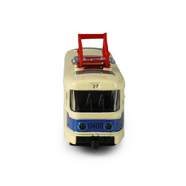 Metalinis čekiškas retro tramvajus mėlynas 16 cm šviesos garsas 5