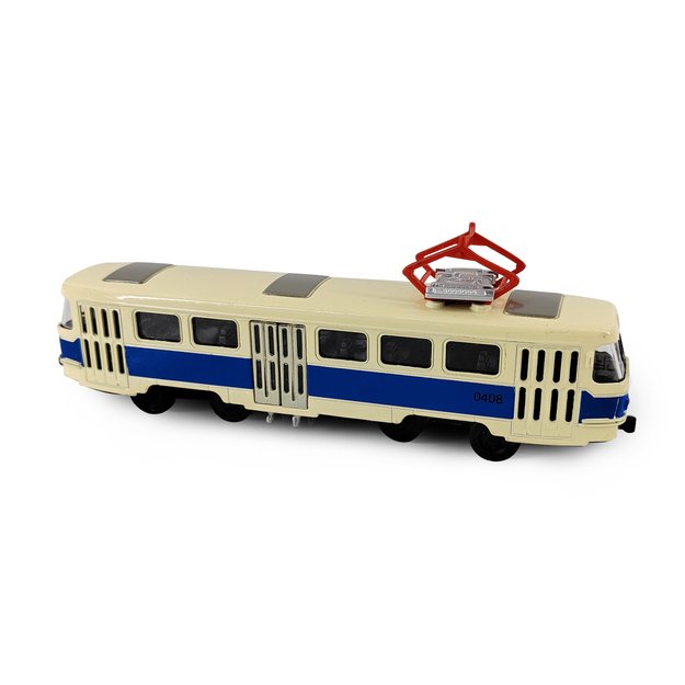 Metalinis čekiškas retro tramvajus mėlynas 16 cm šviesos garsas 6