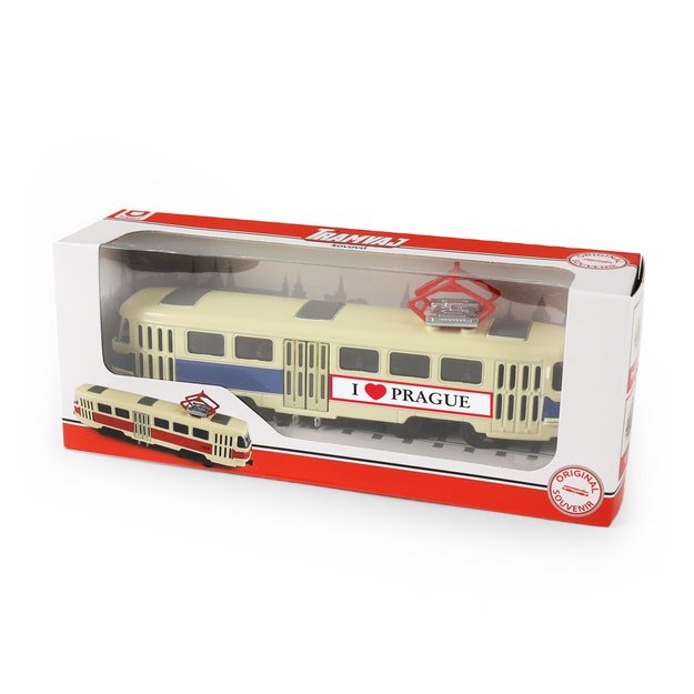 Metalinis čekiškas retro tramvajus mėlynas 16 cm PRAHOS 1