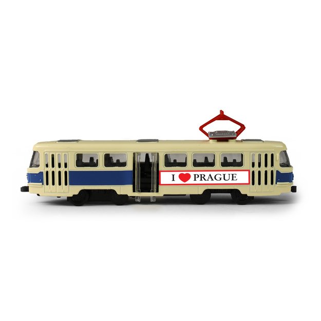 Metalinis čekiškas retro tramvajus mėlynas 16 cm PRAHOS 3