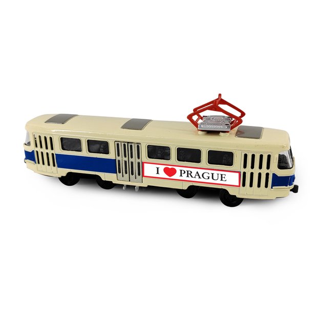 Metalinis čekiškas retro tramvajus mėlynas 16 cm PRAHOS 2
