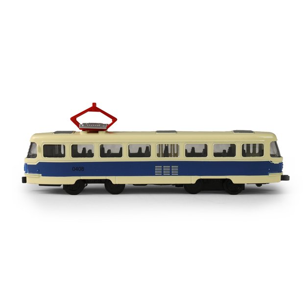 Metalinis čekiškas retro tramvajus mėlynas 16 cm PRAHOS 4