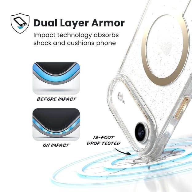 „Speck Presidio Lux MagSafe“ – „iPhone Air“ dėklas (blizgučiai / metalinis aukso spalvos) 11