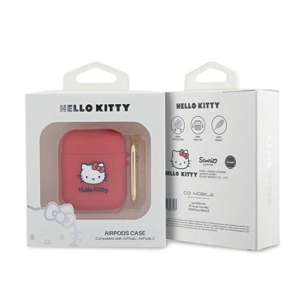 „Hello Kitty“ silikoninė 3D „Kitty“ galvutė – 1/2 gen. „AirPods“ dėklas (fuksija)