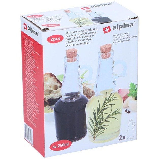 Alpina - Stiklinis buteliukas su kamščiu aliejui/actui 250ml 2 vnt.