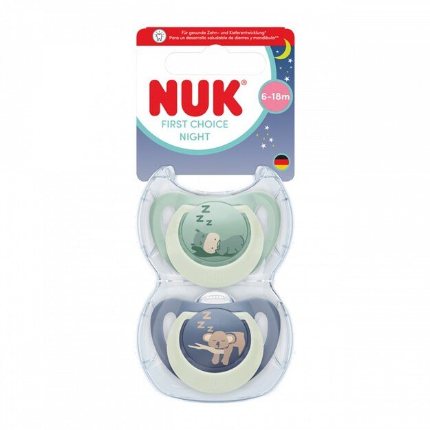 NUK First Choice naktinis žaisliukas 6-18 mėn., 2 vnt. begemotui/koalai, 6-18 mėn. 1