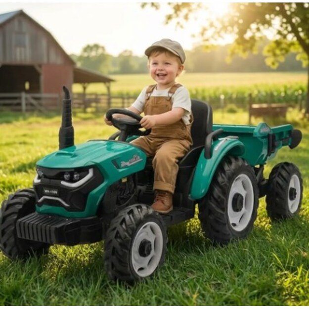DIDŽIULIS „Baby Mix“ elektrinis važiuojamasis traktorius vaikams, žalias 1