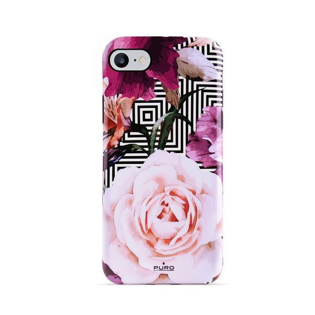 PURO Glam Geo Flowers – dėklas, skirtas iPhone SE (2022/2020) / 8/7 / 6s (Pink Peonies)