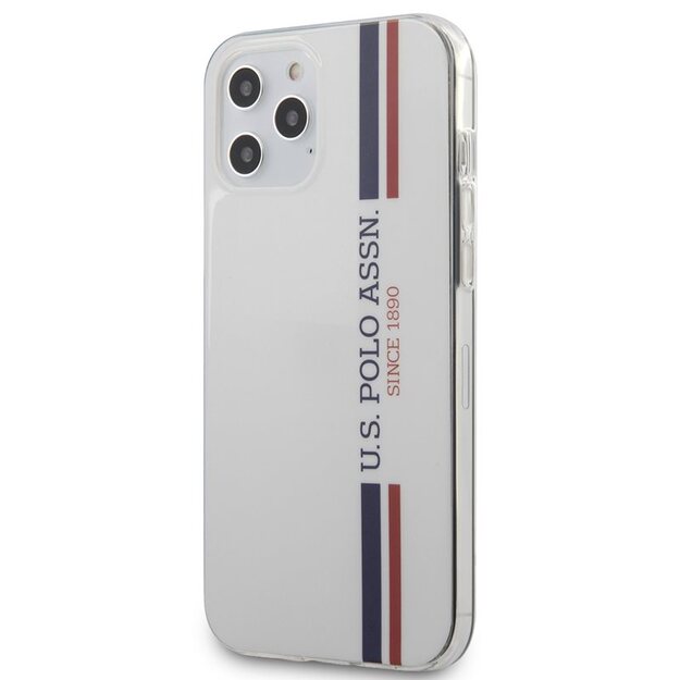 US Polo Assn Shiny Tricolor Stripes – dėklas, skirtas iPhone 12 Pro Max (baltas) 2